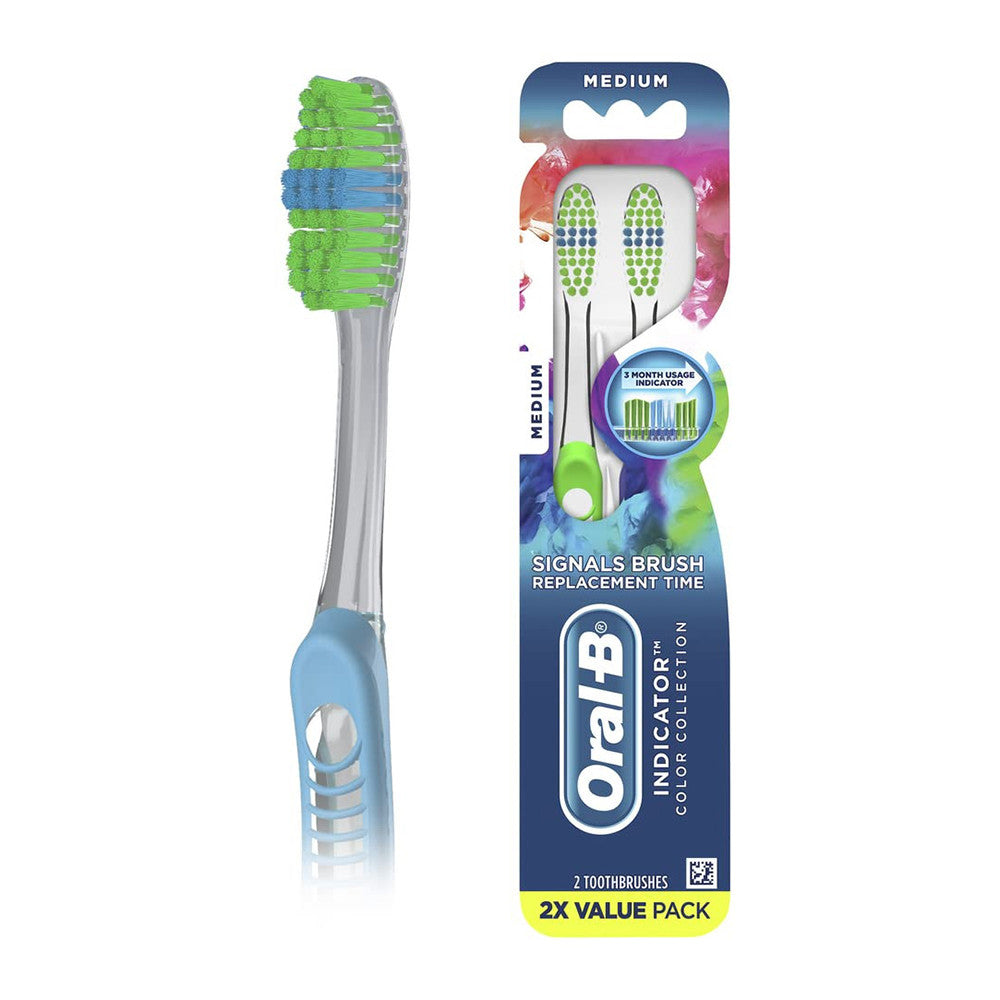 Oral B Indicator Color Collection Toothbrushe, Medium, 2 Ea